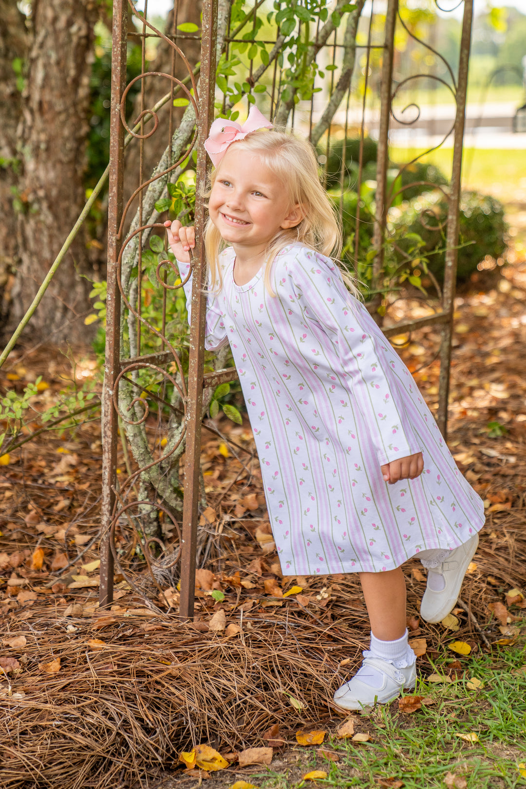 Mary Chase Long Sleeve Striped Tulip Dress