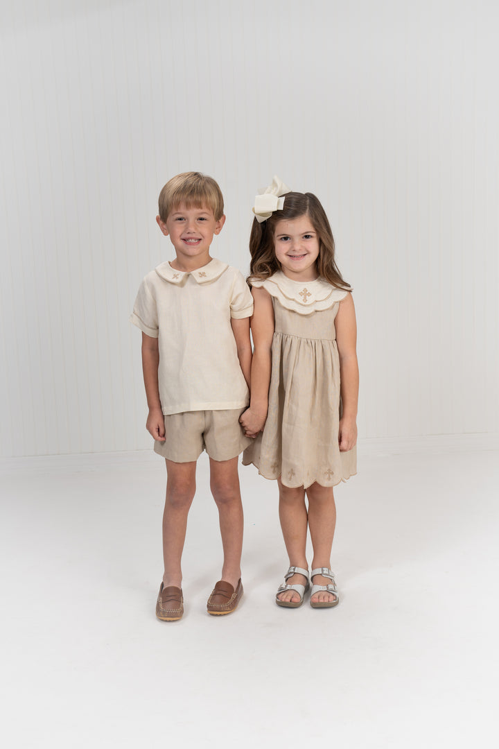 Isailah Tan Linen Cross Short Set