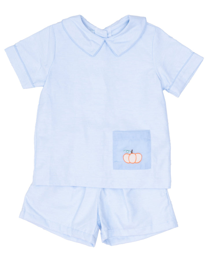 Benjamin Blue Pumpkin Applique Short Set