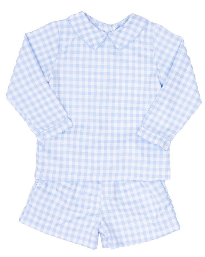 John Blue Windowpane Long Sleeve Short Set