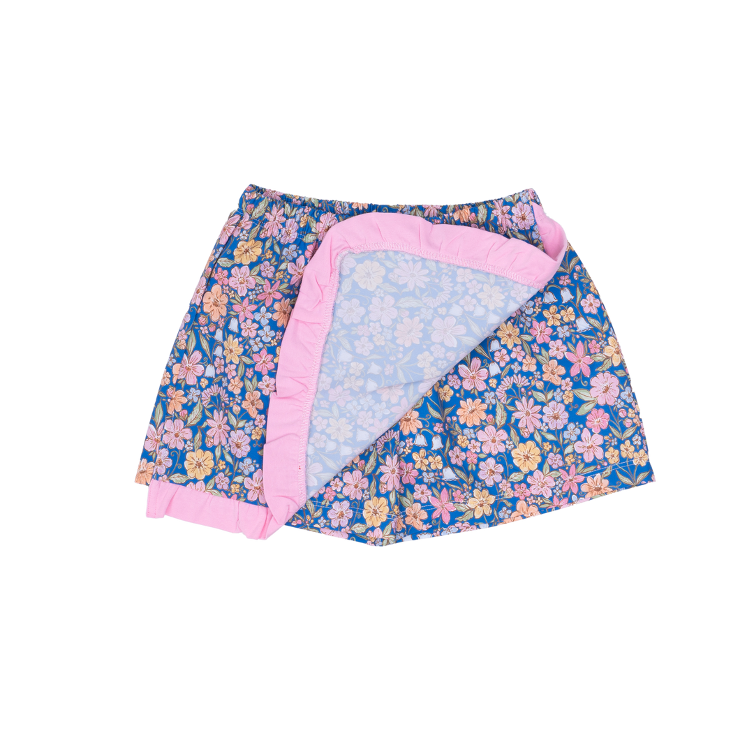 Evelyn Ditsy Navy Pink Watercolor Skort