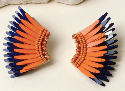 Mignonne Mini Madeline Earrings - ORANGE/NAVY