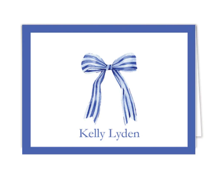 Striped Blue Bow Folded Notecards