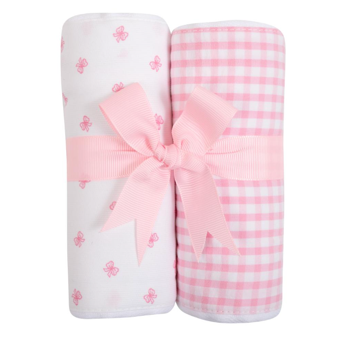 3 Marthas - Pink Bow Set of Two Fabric Burp Cloths