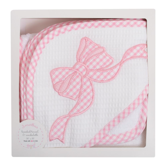 3 Marthas - Bow Hooded Towel & Washcloth Set