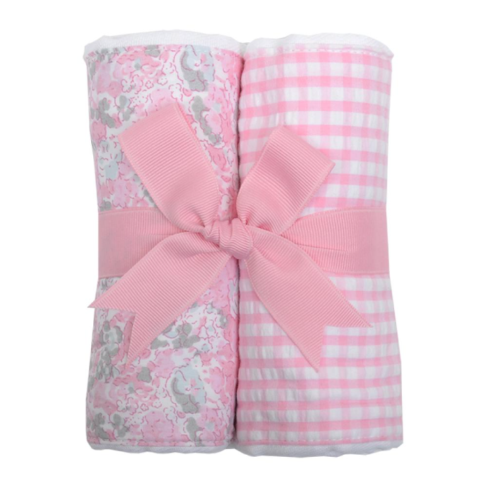 3 Marthas - Pink Elephant Set of Two Burp Cloths