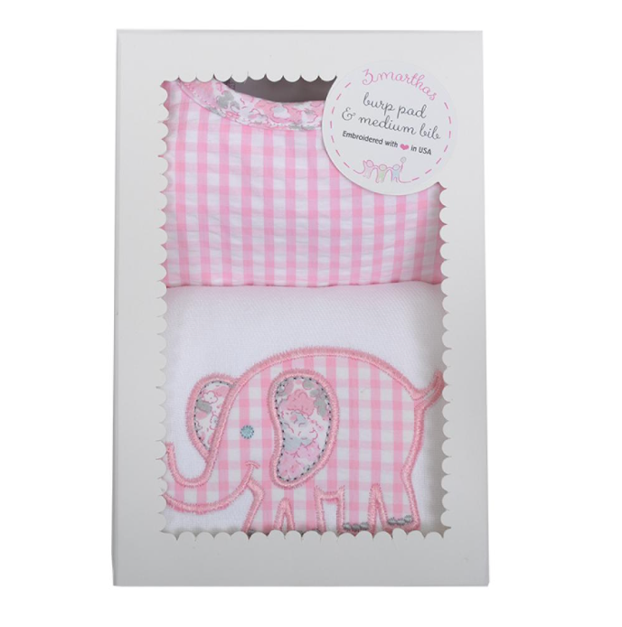 3 Marthas - Pink Elephant Bib & Burp Box Set