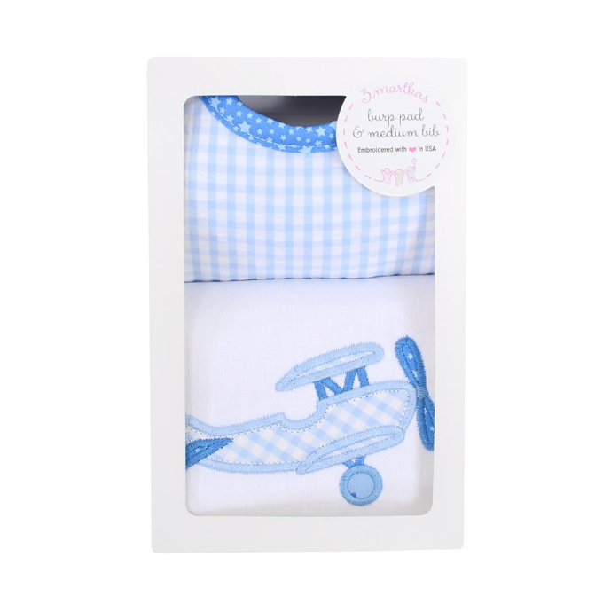 3 Marthas - Blue Plane Medium Bib & Burp Box Set