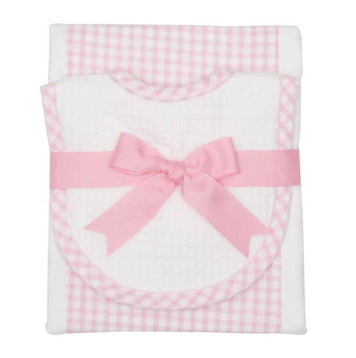 3 Marthas - Pink Check Drooler Bib & Burp Set