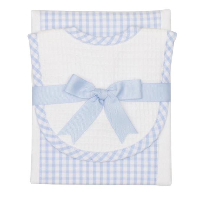 3 Marthas - Blue Check Drooler Bib & Burp Set