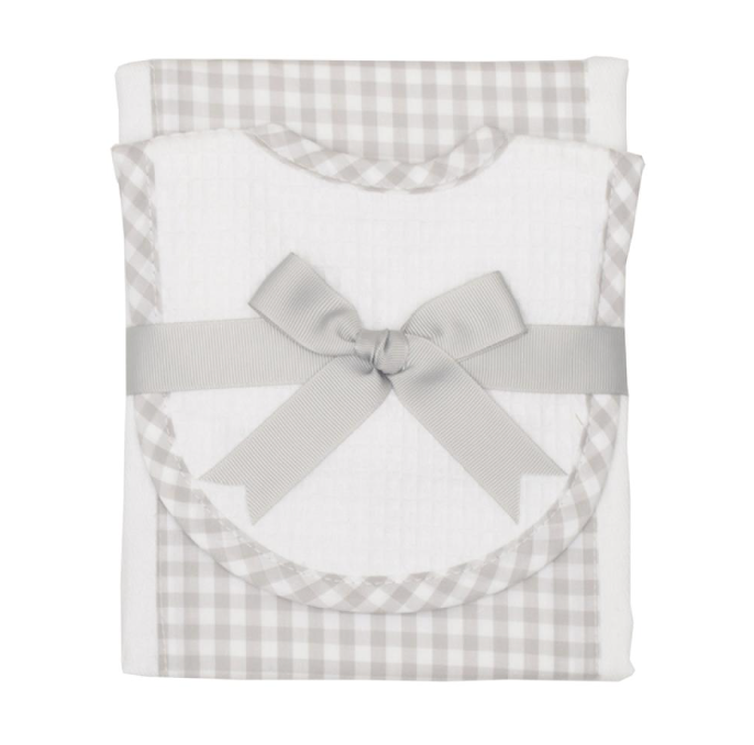 3 Marthas - Gray Check Drooler Bib & Burp Set