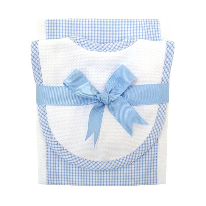 3 Marthas - Blue Small Check Drooler Bib & Burp Set