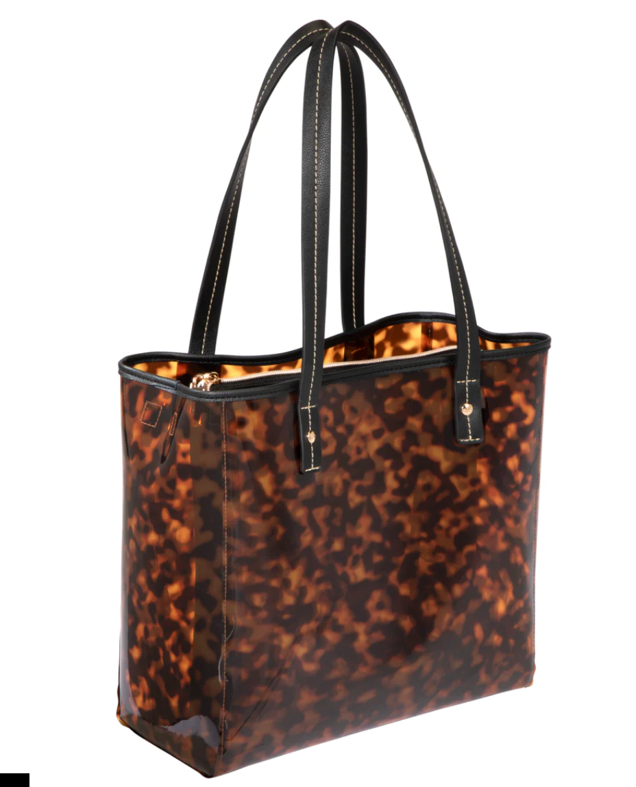 MIAMI CLEARLY TORTOISE PIPER TOTE WITH POUCH