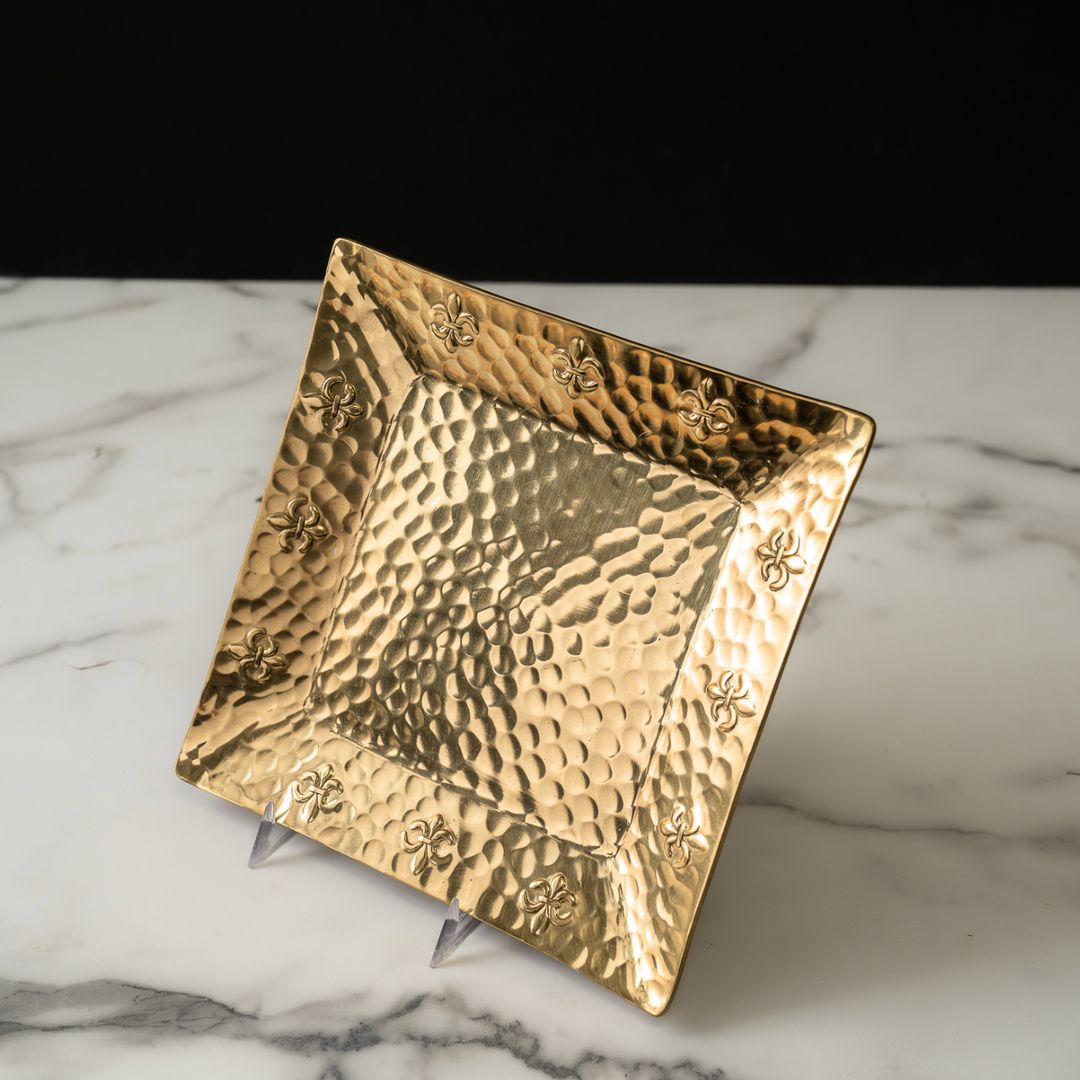 Gold Fleur-di-lis Hammered Square Tray