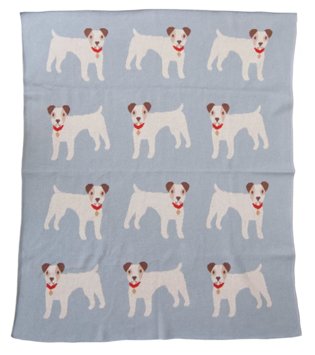 Cotton Knit Blue Dog Baby Blanket