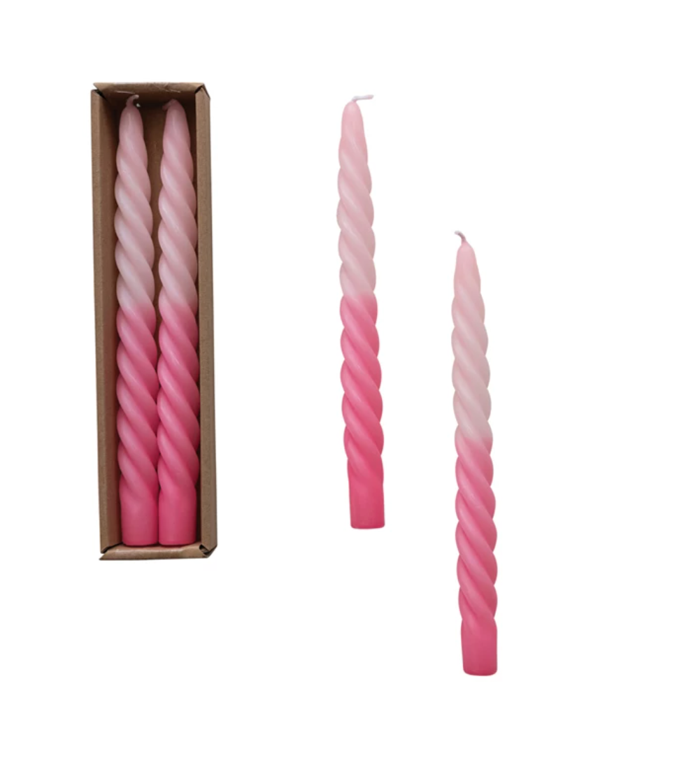Unscented Twisted Taper Candles, Pink Ombre, Set of 2