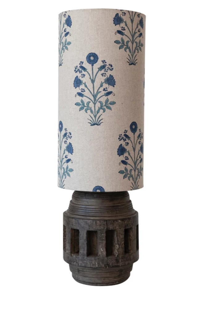 Reclaimed Wood Axel Table Lamp w/ Cotton Shade & Swivel Neck