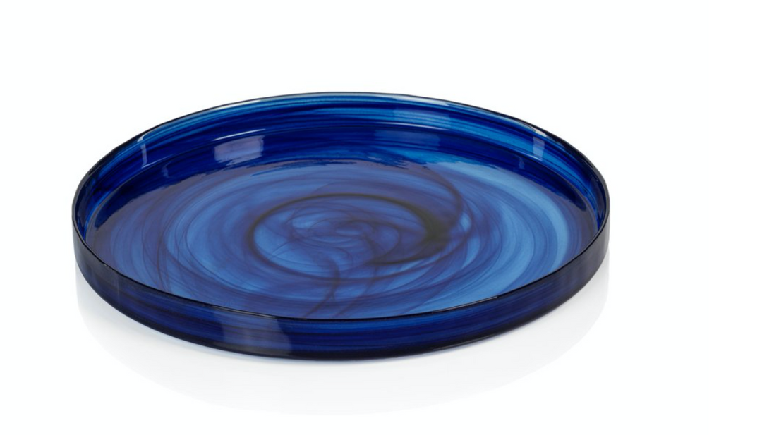 MOONBAY INDIGO BLUE ALABASTER GLASS TRAY LARGE