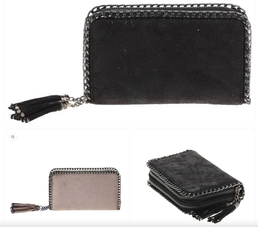 Double Zipper Chain Wallet Black