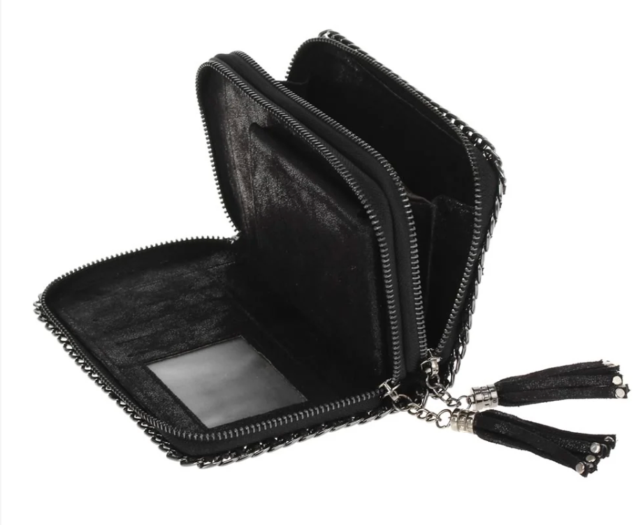 Double Zipper Chain Wallet Black
