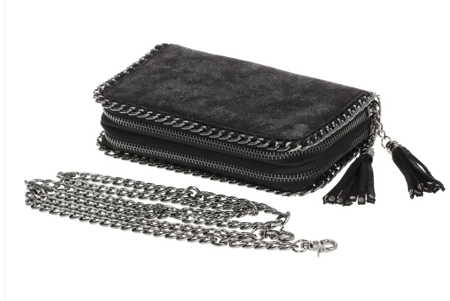 Double Zipper Chain Wallet Black