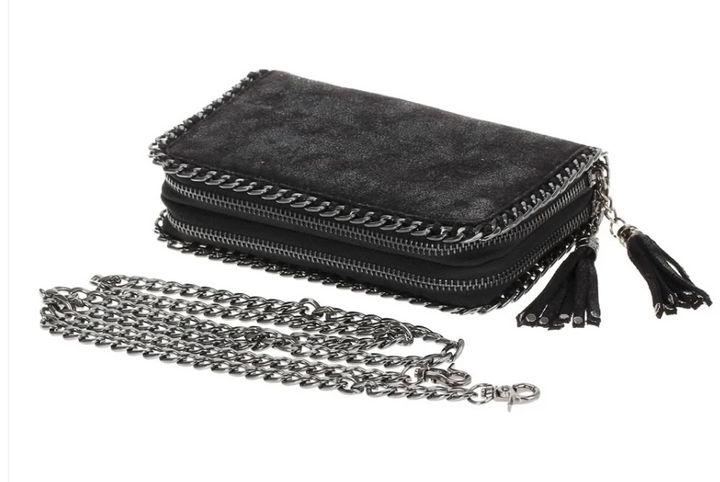 Double Zipper Chain Wallet Black