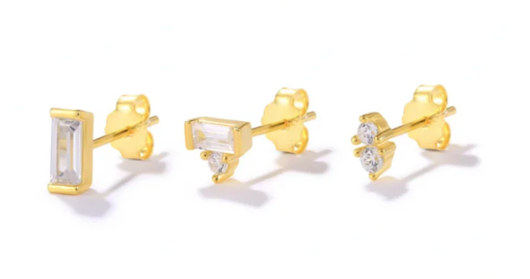 Baguette Trio Stud Set Earrings