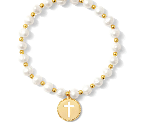 Pearl with Cross Bracelet