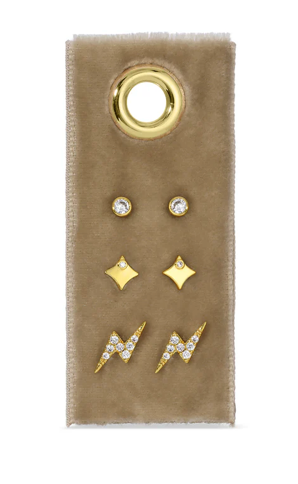 Velvet Earrings- Lighting Strike, CZ Burst, CZ- Gold