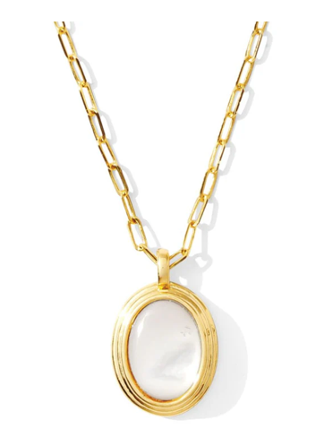 Statement Oval Pendant with Mother of Pearl and thin layer of resin protectant on thin