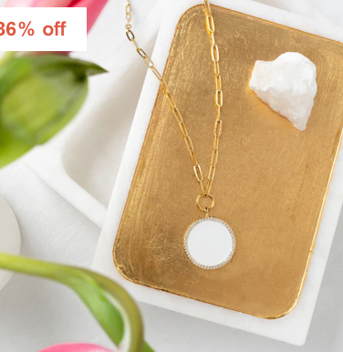 Small Shell filled Circle and Pave Border pendant necklace