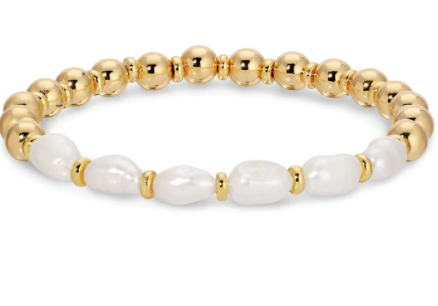 Bracelet Stretch with 3 paired sets on 2 oblong pearls and discs