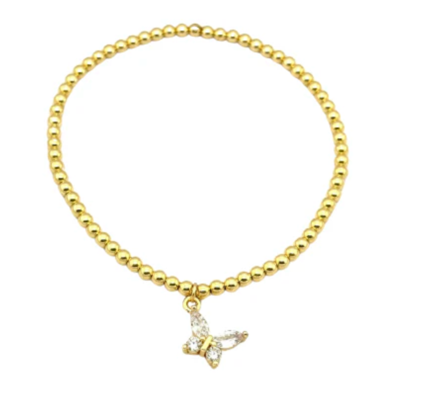 "BUTTERFLY MARQUEE" CHARM GOLD FILLED BALL BEAD BRACELET