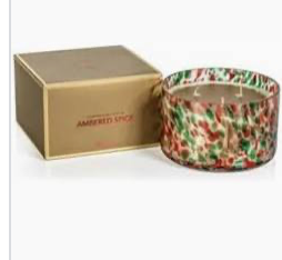SPANGLED GLASS SCENTED CANDLE-RED, GREEN + GOLD-