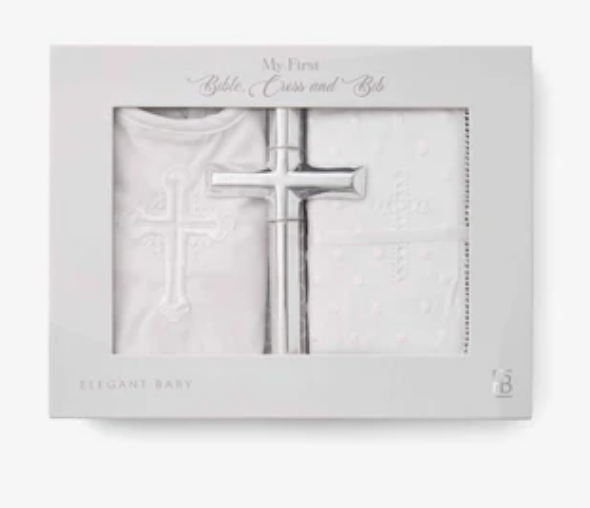 Boy's Bible, Cross, & Bib Christening Gift Set