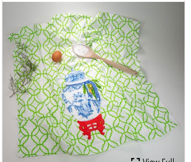27x27" Cotton Tea Towel with Loop, Holiday Ginger Jar ©Debi Vincent