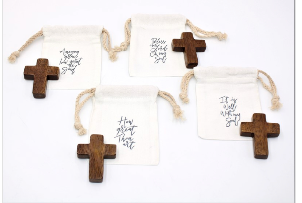 2" Wood Pocket Cross in Pouch, 4 assorted ©Border Bloom