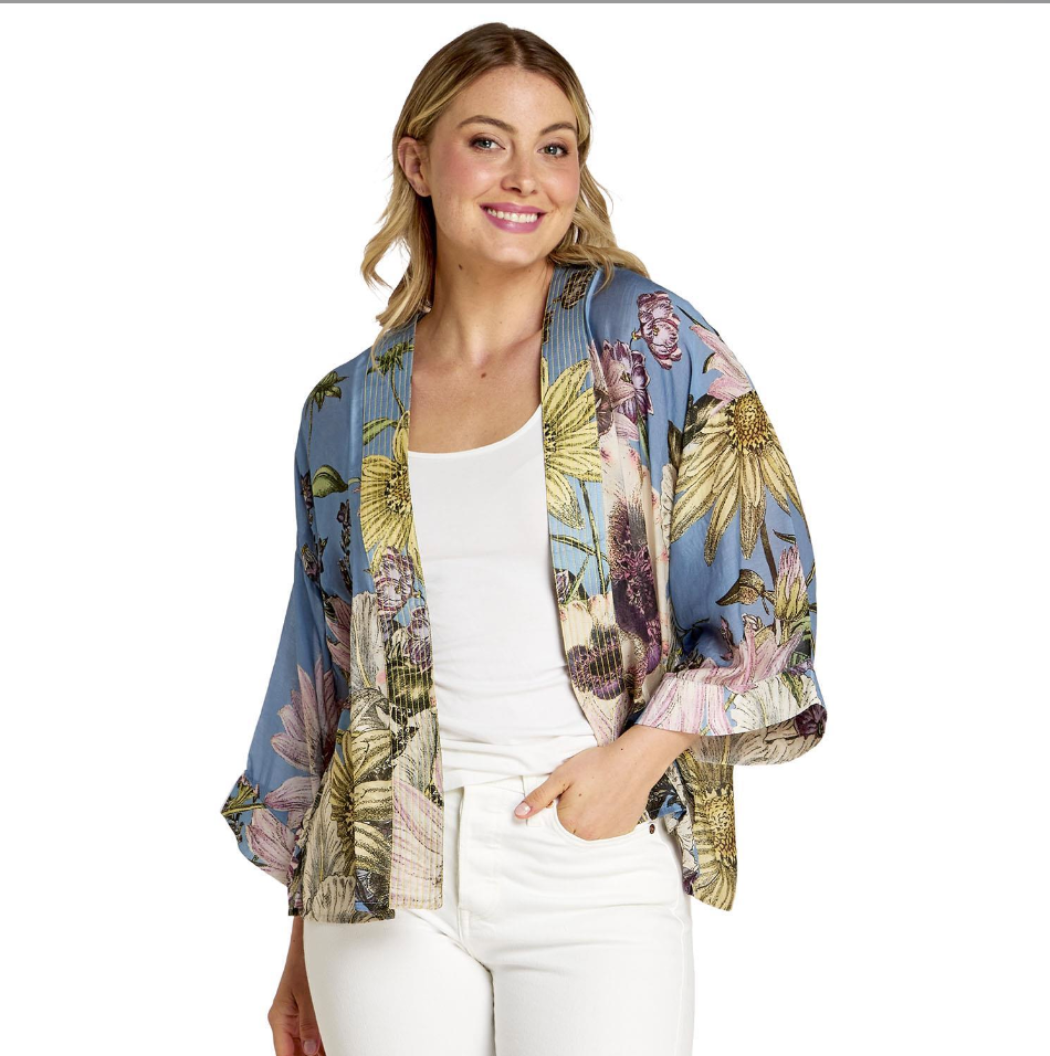 Daisy Cornflower Blue Short Kimono