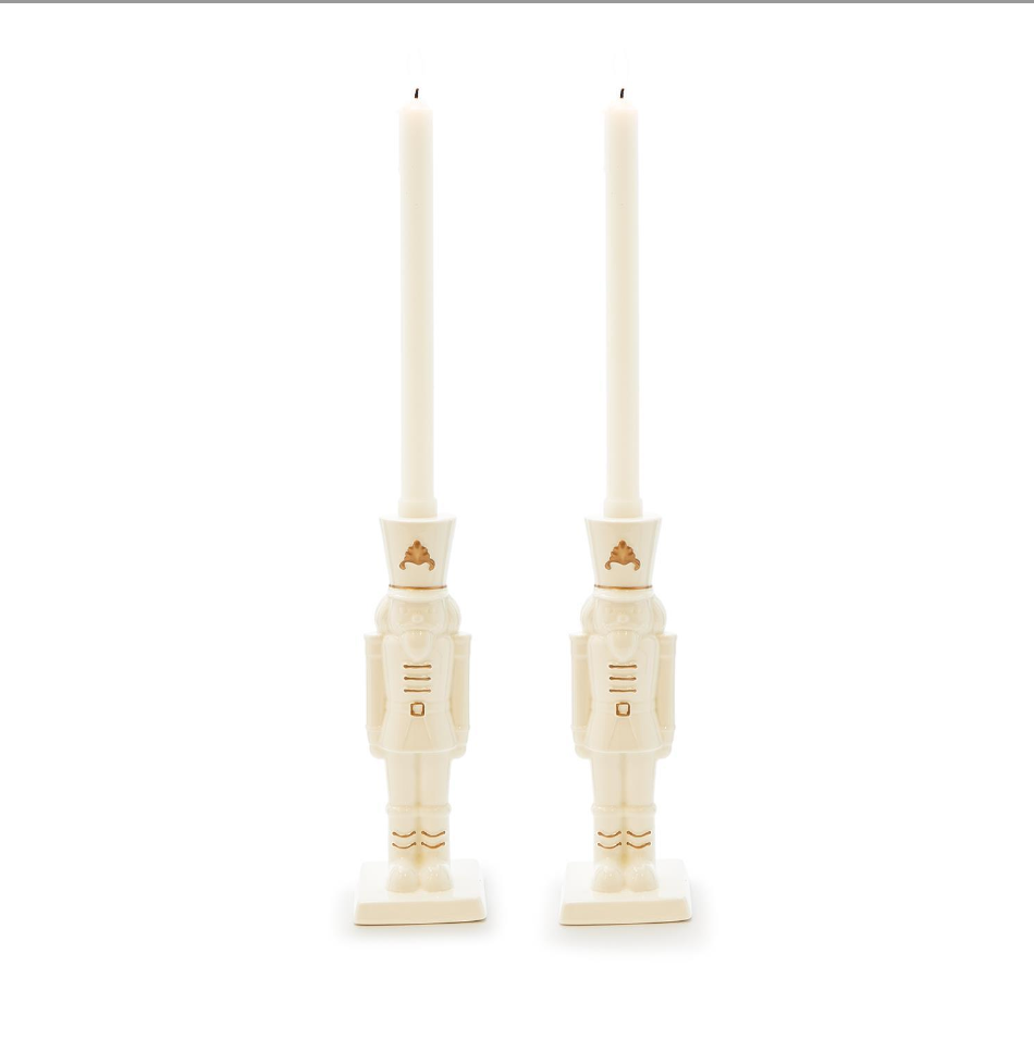 Nutcracker Taper Candle Holder with Hand-Painted Gold Accent - Porcelain