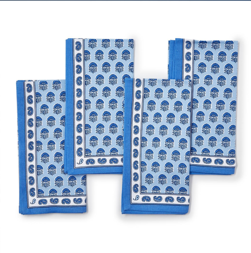 S/4 Chinoiserie Blue Block Print Cloth Napkins