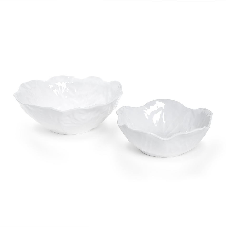 White Cabbage Patterned Serving Bowl