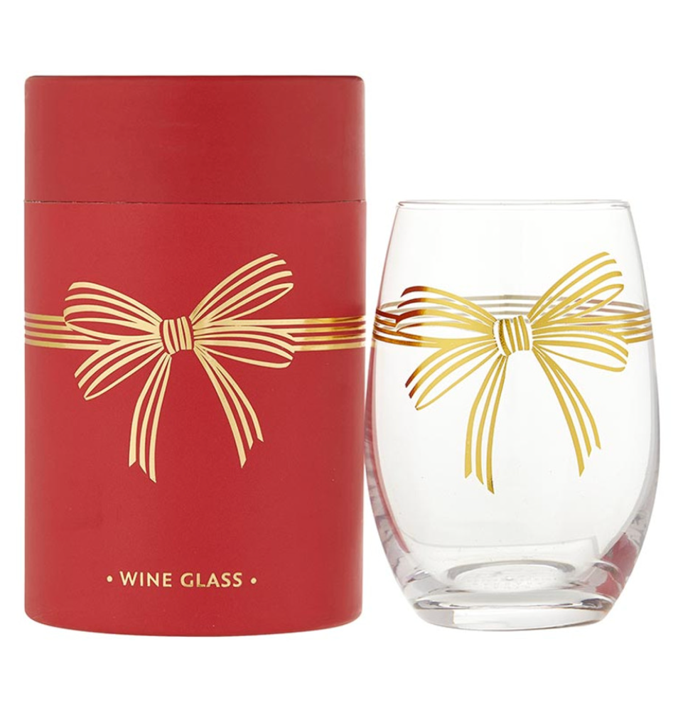 Stemless Wine Glass - Gold Bow