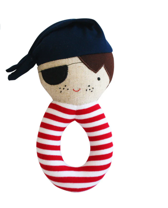Linen Pirate Grab Rattle Navy