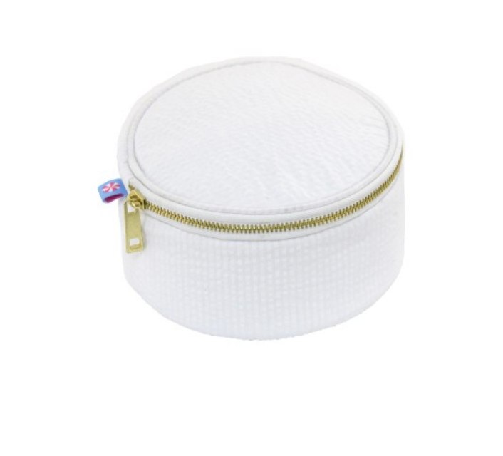 6" White Seersucker Button Bag