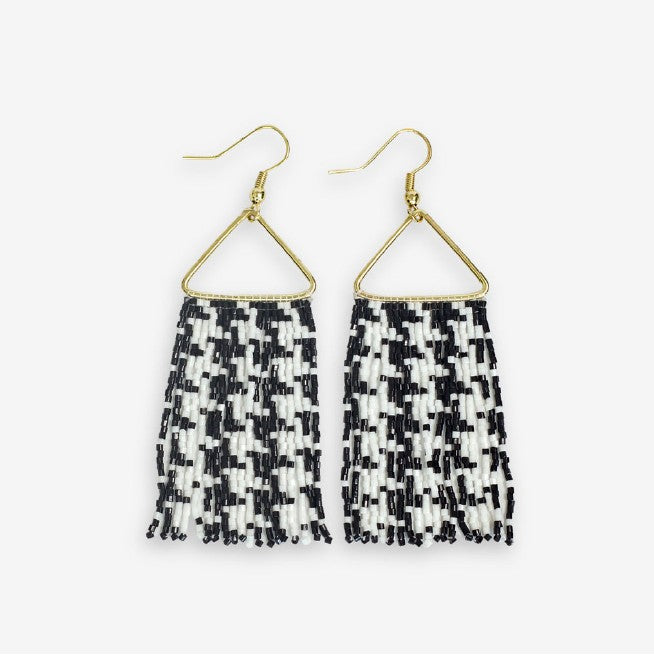 Paige bead fringe earrings houndstooth