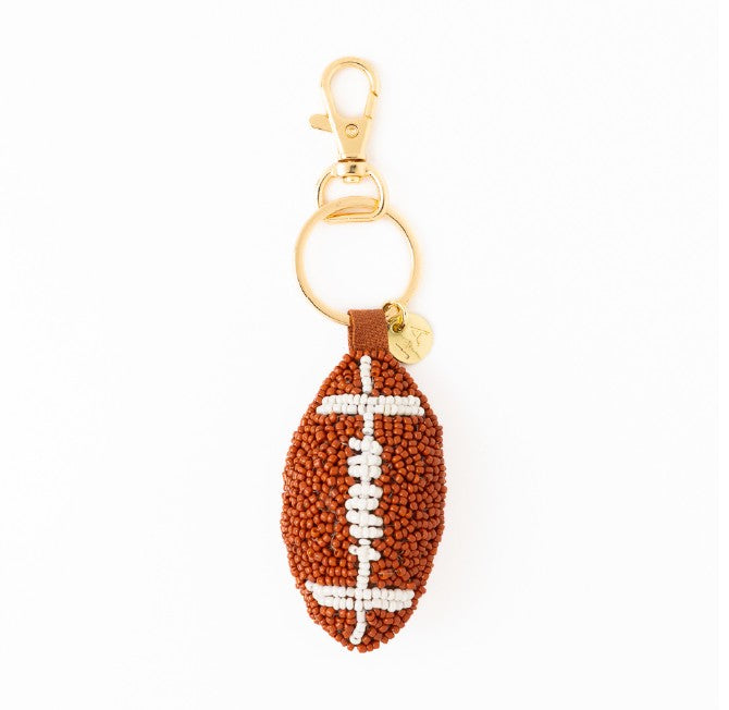 Violet beaded football bag charm brown