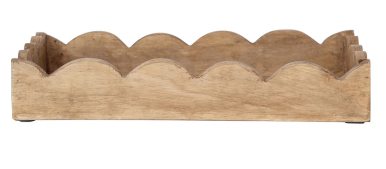 12"L x 2"H Mango Wood Scalloped Tray