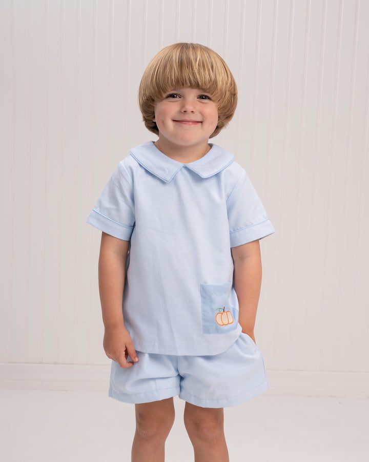 Benjamin Blue Pumpkin Applique Short Set