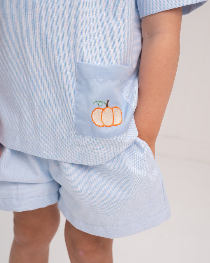 Benjamin Blue Pumpkin Applique Short Set