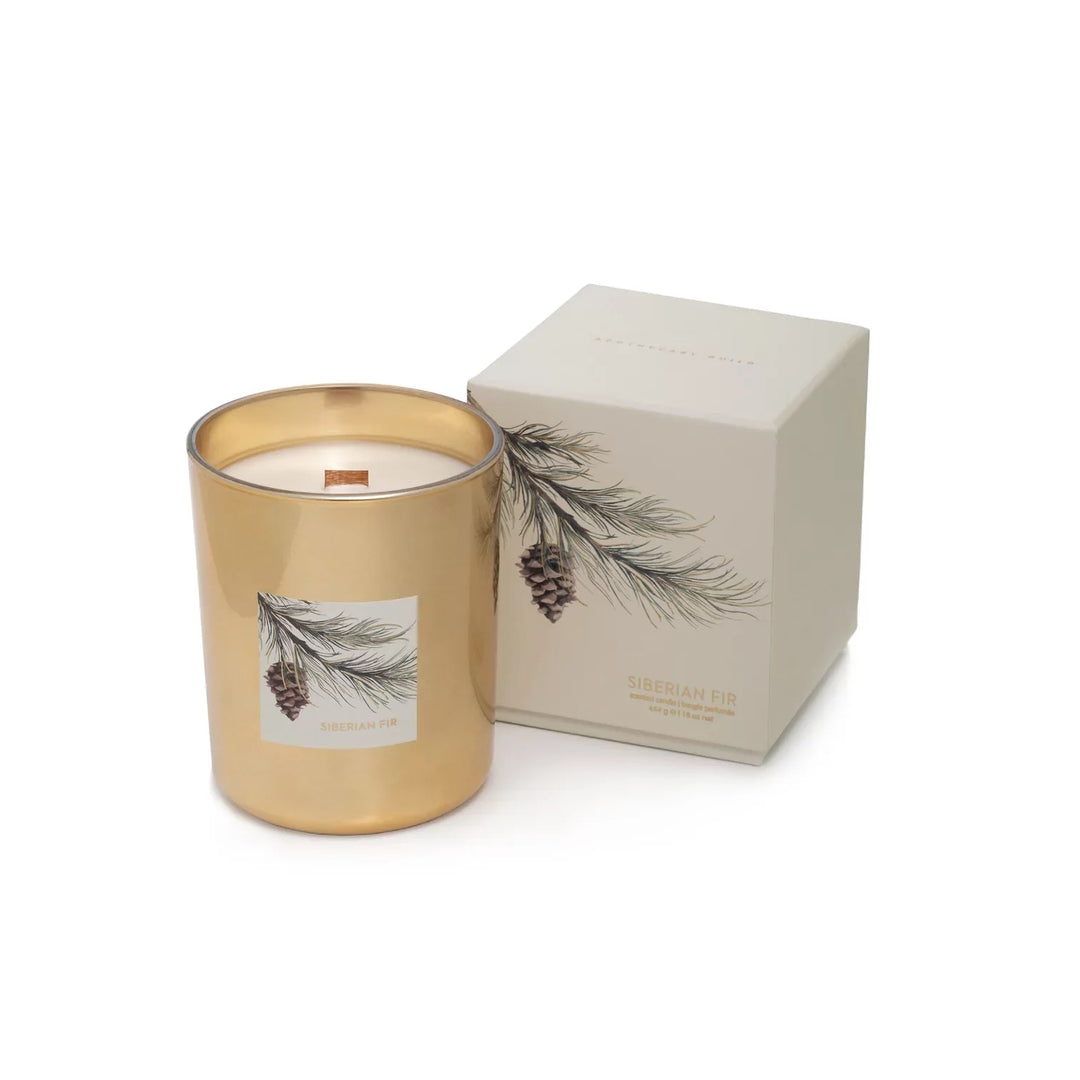 Siberian Fir Gold Wood Wick Candle- grey gift box